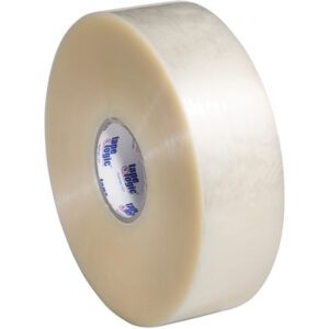 A set of four 3 x 1000 yds. Tape Logic® Lbs700 Economy clear packing tape rolls, featuring a white core and glossy finish, perfect for package securing.