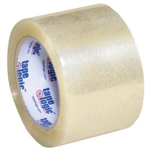 The 3 x 110 yds. Clear Tape Logic® Lbs170 Industrial Tape is a wide roll perfect for industrial use, with a label displaying Tape Logic® Lbs170 to ensure reliability.