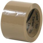 The 3 x 110 yds. Tan Tartan™ Box Sealing Tape 369 features the Tartan 369 on its core. It is smooth, shiny, and offered in a convenient 6 Pack (6 per case).