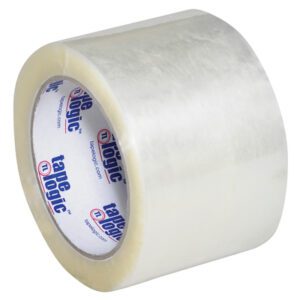 Three-inch by 110-yard Tape Logic® Lbs800 Economy Clear Tape, displaying Tape Logic on its inner core, is shown against a white background.