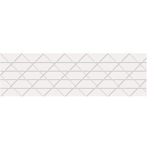 The rectangular tile, resembling the 72mm x 375 White Central® 235 Reinforced Tape, showcases a geometric design with overlapping grey diagonal lines forming elegant diamond shapes.