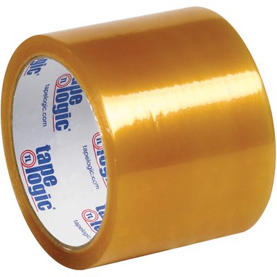 T906536PK.jpg A roll of Tape Logic® 3 x 55 yds. packing tape with a brown tint, standing upright, displays its glossy surface and thickness. The inner label confirms its from the Lbs53 PVC Natural Rubber (6 Pack) collection.