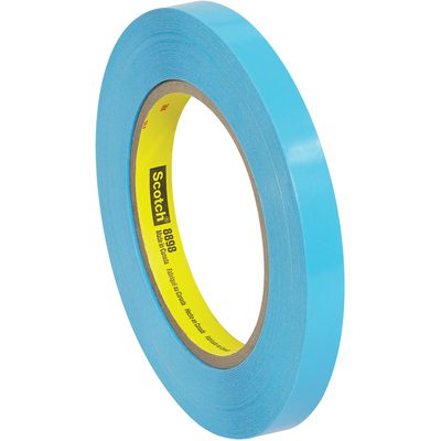 T9138898.jpg The 1/2 x 60 yds. 3M Strapping Tape 8898 stands upright with its yellow inner core displaying the recognizable Scotch brand, capturing attention against the white background and highlighting its precision and quality.