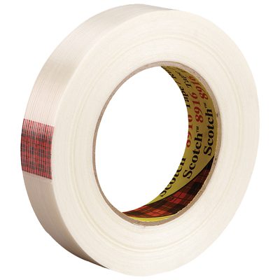 T914891612PK.jpg A durable 12-pack of beige packaging tape at 3/4 x 60 yds with a plaid inner core design; includes reliable sealing with each 3M™ 8916 Strapping Tape.