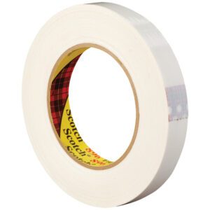 A 12-pack of Scotch Filament Tape 896 (3/4 x 60 yds.) with a yellow inner core featuring the logo and hints of red plaid.