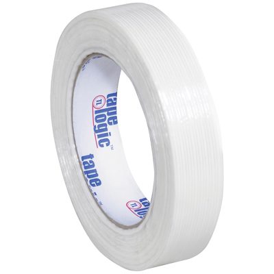 T9151300.jpg A neat roll of 1 x 60 yds. Tape Logic® 1300 strapping tape features a transparent design with a white label inside with blue text. Available in a bulk case of 36 rolls for convenience.