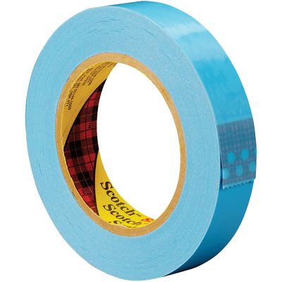 T915889612PK.jpg The 1 x 60 yds. (12 Pack) Scotch® Strapping Tape 8896 features a glossy blue exterior, a yellow interior, and an inner red plaid pattern with Scotch, offering a vibrant look to this durable adhesive essential.