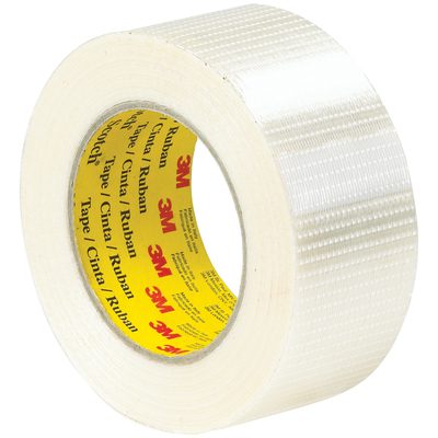T9178959.jpg 3M duct tape, with a silver textured exterior and a yellow core showing the brand in various languages, offers durability comparable to 2 x 55 yds. Scotch® Bi-Directional Filament Tape 8959 (18/Case).