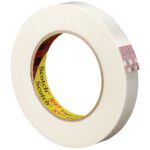 The 2 x 60 yds. Scotch® Filament Tape 897, featuring a white adhesive surface and yellow inner core with a hint of red plaid design, is ideal for securing your packages.