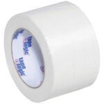 A clear 3 x 60 yds. Tape Logic® 1500 Strapping Tape, branded on the inner core, features a shiny, textured surface and comes in cases of 12 rolls for all your shipping needs.