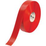 A 2 x 100 Red Mighty Line™ Deluxe Safety Tape roll, unwound slightly to reveal its glossy surface and central visible label, ideal for high-visibility needs.