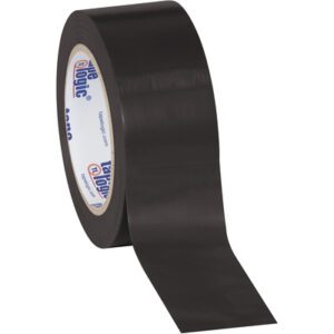 A roll of 2 x 36 yds. Black Tape Logic® Solid Vinyl Safety Tape, partially unrolled with branded inner core, glossy and durable for diverse applications, sold in cases of 24.