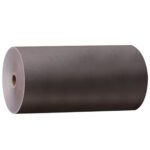 The 12 x 1000 3M™ 6512 Masking Paper roll, in a cylindrical shape and placed horizontally on a white backdrop, features a central hole for easy mounting. It comes as part of a set of three rolls per case.