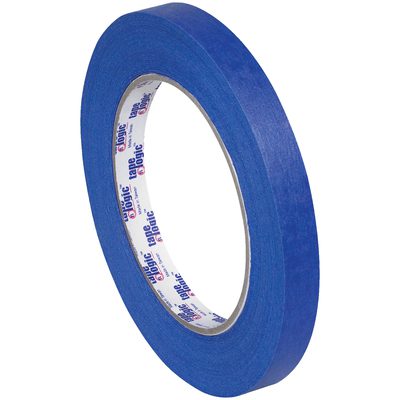 T933300012PK.jpg The 1/2 x 60 yds. Tape Logic® 3000 Blue Painters Tape from a 12-pack stands on its edge, highlighting its white inner lining with blue and red text against a white backdrop.