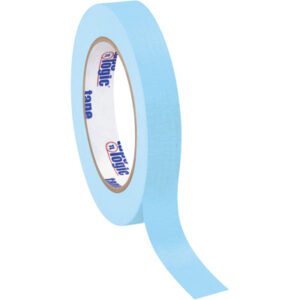 A roll of 3/4 x 60 yds. Light Blue Tape Logic® Masking Tape (48/Case) unrolls slightly, displaying the Logic brand on the inner ring, with a smooth texture against a white background.