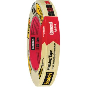 A case of 48 rolls of 3M™ 2050 Masking Tape, ideal for general painting, measures 3/4 x 60 yards each, featuring beige color with black, red, and yellow branding on the packaging.