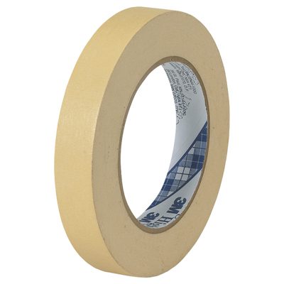 T9342307.jpg The 3/4 x 60 yds. 3M Masking Tape 2307 features a plain beige surface and adhesive inner, with smooth edges and a label with blue text inside. Available in cases of 48 for versatile use.