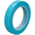 A roll of bright blue 3/4 x 36 yds. (3 pack) 3M - 4737T High Temperature Fine Line Masking Tape on a white background is shown in a circular shape with a smooth, even surface.