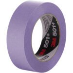 A case of 48 rolls of 3/4 x 60 yds. 3M Specialty High Temperature Masking Tape 501+ features purple masking tape with a visible inner label displaying the black and red 3M logo and product information.