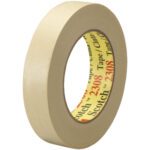 A 12-pack of 1 x 60 yds. 3M™ 2308 Masking Tape features the beige 2308 marked with the iconic red and yellow Scotch logo, ideal for reliable performance, beautifully set against a white backdrop.