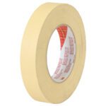 A roll of 3M™ 2380 Masking Tape (1 x 60 yds.) with a red and white core is partially unwound to show its adhesive surface, elegantly set against a plain white background. This comes from the 12 Pack set.