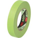 A 1 x 60 yds. roll of 3M High Performance Green Masking Tape 401+ is shown on a white background with the iconic logo and details, packaged as 24 rolls per case for convenience in diverse applications.