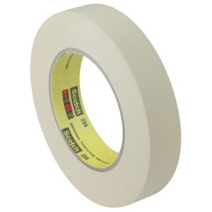 The beige Scotch masking tape is shown on a white background and measures 1 1/2 x 60 yds, with a yellow inner label displaying black and red text for the 3M General Purpose Masking Tape 234 branding.