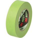 The 1 1/2 x 60 yds. (8 pack) of 3M High Performance Green Masking Tape 401+ features a black inner label with the red 3M logo and white text, offering quality and reliability for projects.