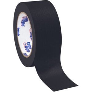 A partially unrolled 2 x 60 yds. roll of black Tape Logic® masking tape with matte finish, labeled Tape Logic on the core, part of the 24/Case packaging.