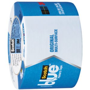 Ideal for painting projects, the 3 x 60 yds. ScotchBlue™ Original Painters Tape 2090, featuring a blue label with a white chevron and displaying the Scotch and 3M logos, comes in a case containing 12 rolls for all your multi-surface masking needs.