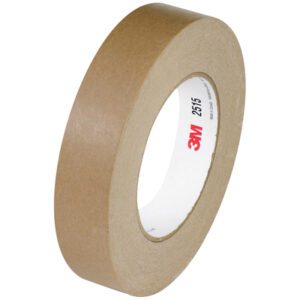 A 12-pack of 3/4 x 60 yds. brown adhesive tape from the 3M™ 2515 Flatback Tape series showcases its red 3M logo and product number on a white inner core, ideal for various applications with visible texture and thickness.