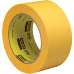 A roll of vibrant 2 x 60 yds. 3M™ 2460 Flatback Tape stands upright, product number visible, showcasing its impressive thickness against a plain background, and is conveniently packaged with 24 rolls per case.