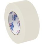 A roll of 2 x 60 yds. Natural White (6 Pack) Tape Logic® Lbs5400 Flatback Tape rests on a white background with its label visible, ideal for numerous uses.