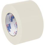 A roll of 3 x 60 yds. Natural White Tape Logic® Lbs5400 Flatback Tape from a 6-pack, features signature branding on the inner core, elegantly displayed against a white backdrop.