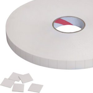 A large roll of 1/2 x 1/2 Tape Logic® 1/16 Double Sided Foam Squares, totaling 1296 pieces, is displayed against a plain white background.