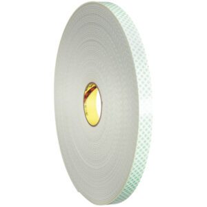 A 1/2 x 5 yds. roll of 3M™ 4008 Double Sided Foam Tape is displayed vertically against a plain white background, highlighting its versatile design.