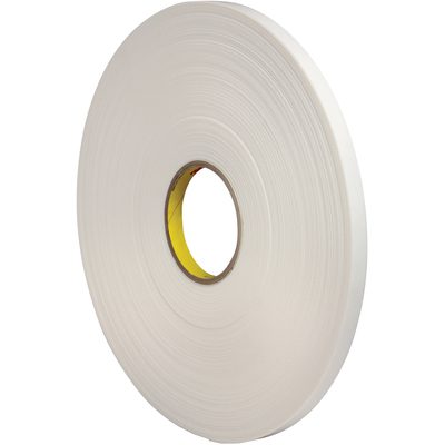 T9534462R.jpg The 1/2 x 5 yds. 3M™ 4462 Double Sided Foam Tape, featuring a cardboard core, is a large roll shown side-on to highlight its thickness and tightly wound layers.