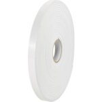 A large roll of 1/2 x 36 yds. (1/16 White) Tape Logic® Removable Double Sided Foam Tape from a 2 Pack is upright against a white background. The tape is coiled, highlighting its thickness and smooth edges.
