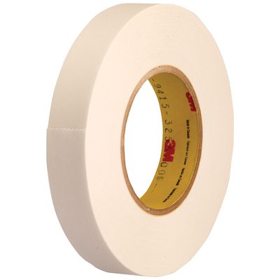 T95394152PK.jpg A new roll of 1/2 x 72 yds. (2 Pack) 3M™ 9415PC Removable Double Sided Film Tape, unwound and upright with a yellow core, features red branding against a plain background.