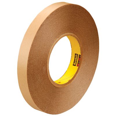 T95394252PK.jpg A 2-pack roll of 1/2 x 72 yds. 3M™ 9425 Removable Double-Sided Film Tape stands upright against a white backdrop. Its neat, smooth texture highlights its reliability and versatility.