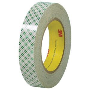 The 1 x 36 yds. 3M™ - 410M Double Sided Masking Tape, available in a green and white plaid design with a yellow core and red 3M logo, comes in a pack of 36 per case.