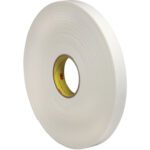 A large 1 x 36 yds. roll of 3M™ 4466 Double Sided Foam Tape, featuring a yellow core, is shown against a plain backdrop. The product looks new and without visible markings or text.