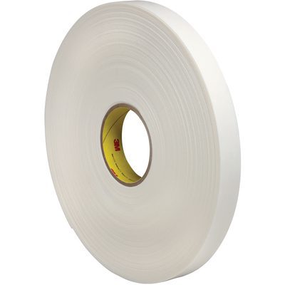T95544661PK.jpg A large roll of 1 x 36 yds. (1 Pack) 3M™ 4466 Double Sided Foam Tape displays a visible central cardboard core, is wound neatly, and has a label featuring the 3M logo on a plain white background.