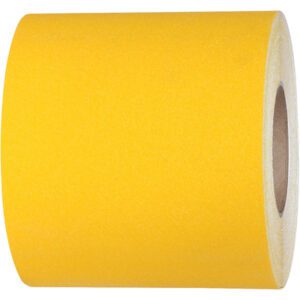 A roll of 6 x 60 Yellow Heavy-Duty Tape Logic® Anti-Slip Tape (1 Roll/Case) rests on a white background, with one end slightly visible.