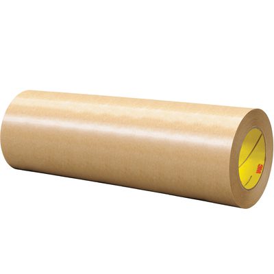 T96124651PK.jpg A large roll of brown kraft paper with a yellow core, positioned against a white background, mimics the cylindrical shape and smooth texture of the 12 x 60 yds. (1 Pack) 3M™ 465 Adhesive Transfer Tape Hand Rolls - 1 PER CASE.