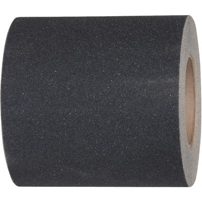 T961280B.jpg The image highlights a tightly coiled roll of 12 x 60 Black Tape Logic® Anti-Slip Tape (1 Roll/Case), emphasizing its rough texture and cylindrical shape, with the inner cardboard core visible as part of this practical, durable safety product.