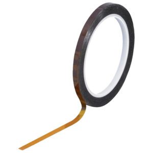 A roll of 1/4 x 36 yds. 1 Mil Kapton® Tape (36 Yds/Roll) in thin, brown form is partially unwound against a white background.