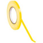 A roll of MH-USA 3/8 x 180 yds. yellow semi-transparent adhesive tape stands out on a white background, showcasing its versatility for packaging and sealing as part of the (16 Pack) Bag Tape collection.