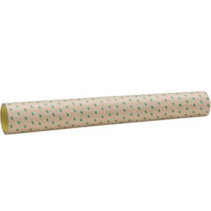 A 24 x 60 yds. single roll of beige self-adhesive 3M™ 9502 Adhesive Transfer Tape, featuring a repeated green logo pattern, is presented horizontally against a white background.