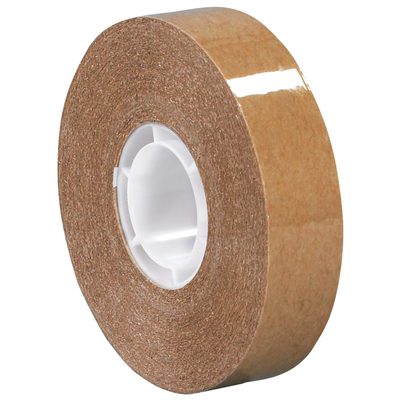 T9637502.jpg The 1/2 x 36 yds. Tape Logic® General Purpose Adhesive Transfer Tape has a glossy, partially reflective surface and a white plastic core, shown standing on its side. (72 Rolls/Case).